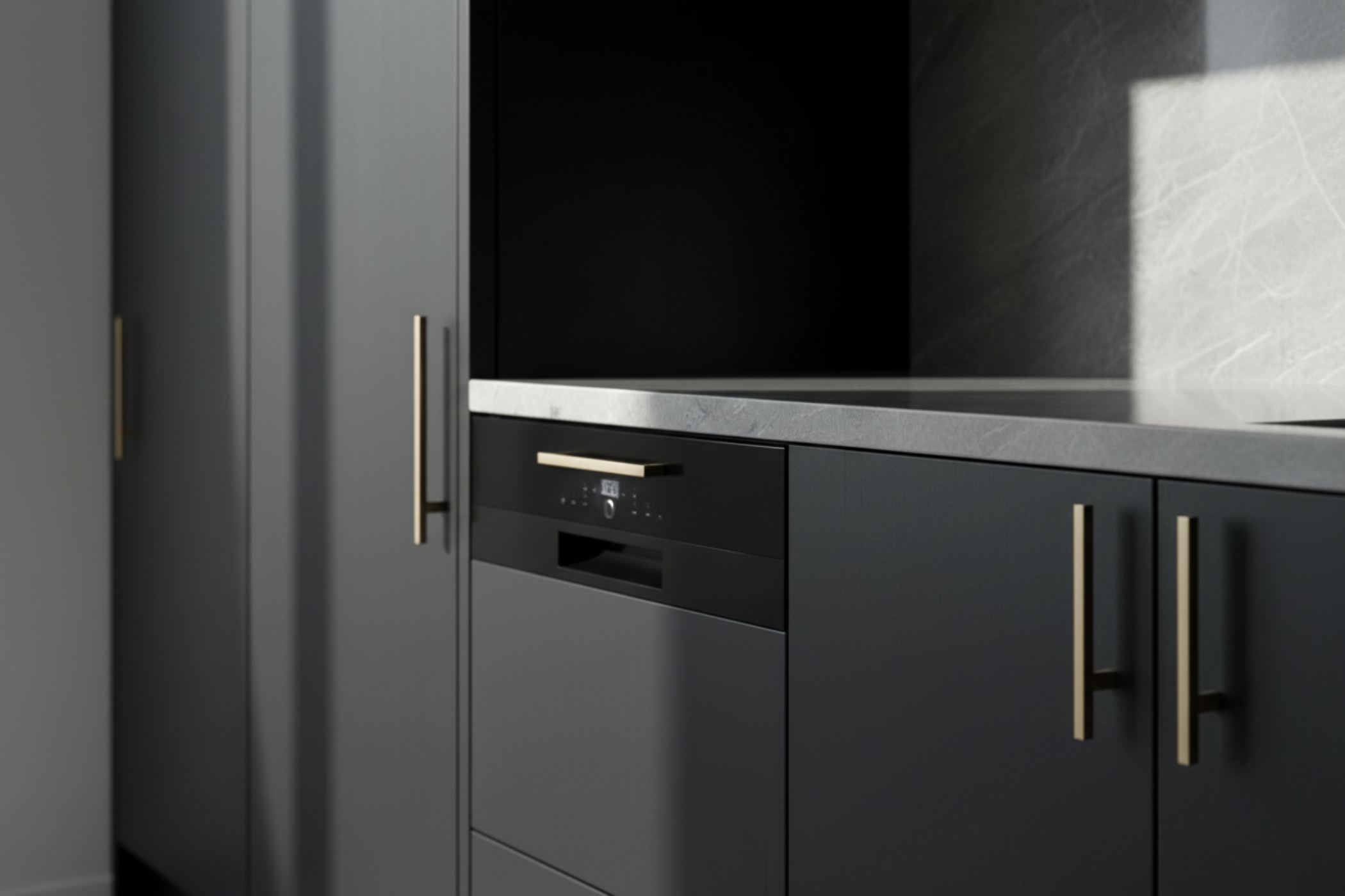 Architectural kitchen or bath system detail with material focus