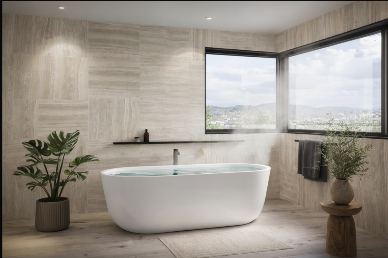 Bathtub with natural varied steam