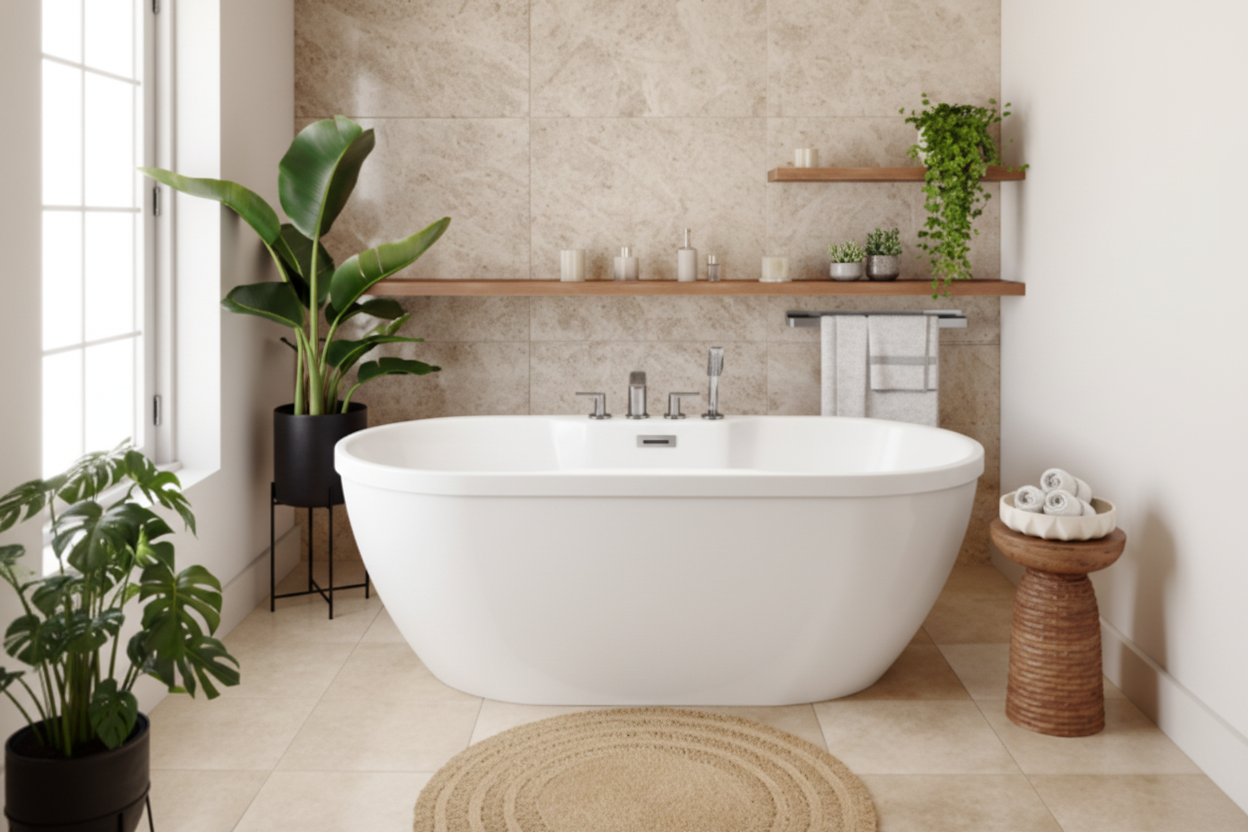 Luxury bathtub with natural spa background