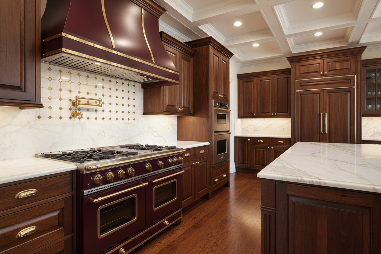 Luxury Kitchen with Maroon Range