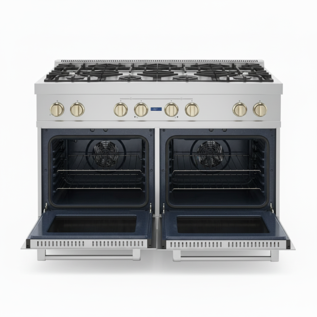 Luxury range with oven doors open