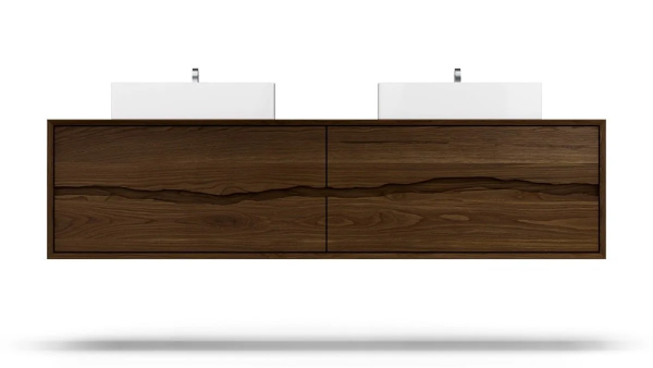 Vanderloc Ventura Four Drawer Double Wall Mounted Bathroom Vanity with Integrated Wood Countertop