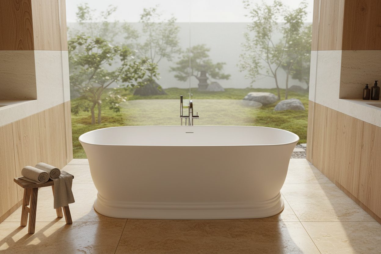 Hyper-realistic luxury spa bathroom with bathtub