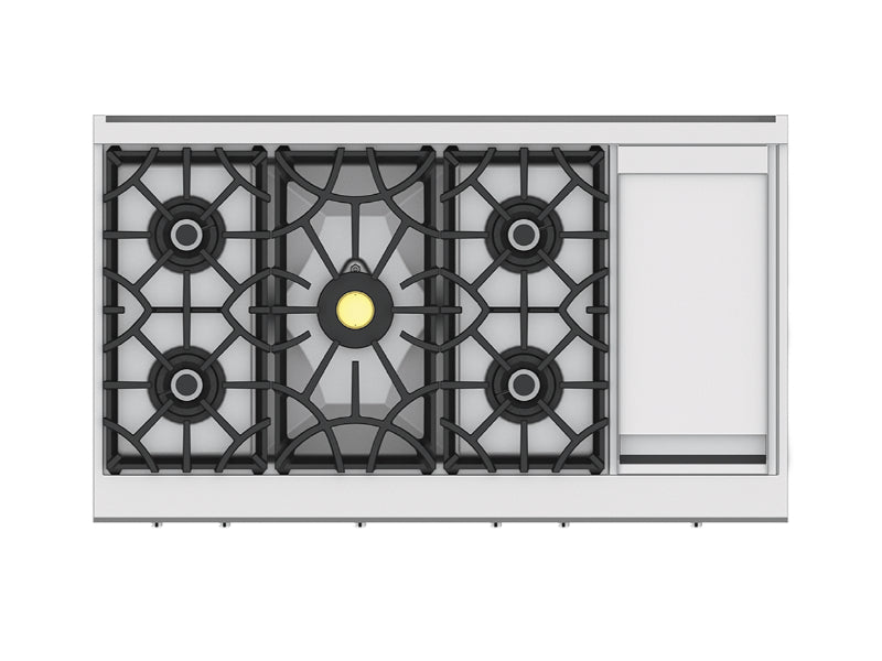 Hestan 48" Range 5 Burner with Griddle — All Gas, Stainless Steel & Custom Colors