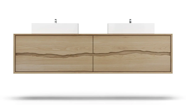 Vanderloc Ventura Four Drawer Double Wall Mounted Bathroom Vanity with Integrated Wood Countertop